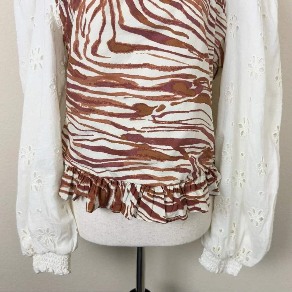 Anthropologie‎ Love The Label Smocked Puff-Sleeve Blouse